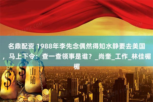 名鼎配资 1988年李先念偶然得知水静要去美国，马上下令：查一查领事是谁？_尚奎_工作_林佳楣